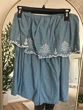 Japna Blue Elastic-Waist Cotton Romper